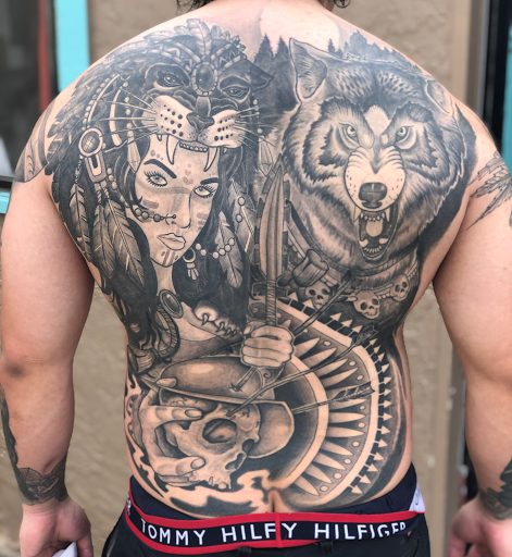 Explore shoulder tattoo ideas, creative tattoo ideas in Prescott, available at BlackGold Tattoo