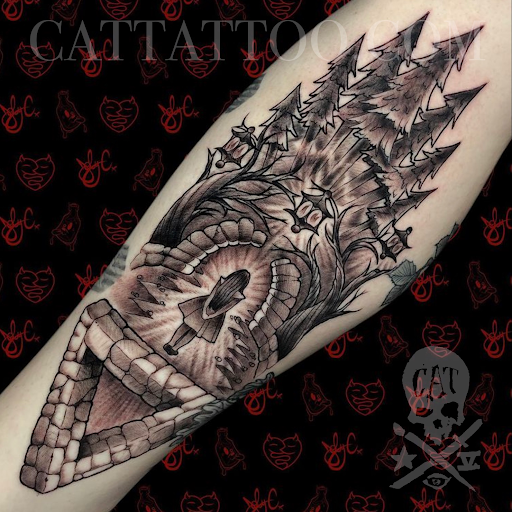 Explore deadpool tattoo ideas, creative tattoo ideas in Addison, available at Cat Tattoo