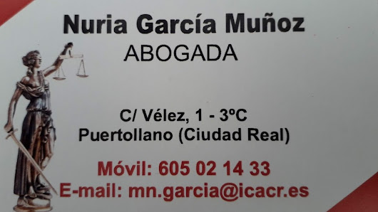 ABOGADA NURIA GARCIA MUÑOZ C. Vélez, número 1, 3 C, 13500 Puertollano, Ciudad Real, España