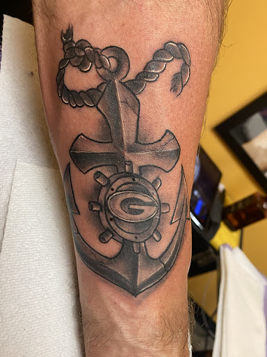 Explore aztec chest tattoo ideas, creative tattoo ideas in Brunswick, available at Blue Fin Tattoos