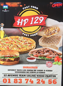 Restaurant HP 129 à Pantin (le menu)