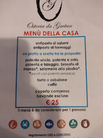 Menu du Osteria da Gaetan à Pra' Filippo
