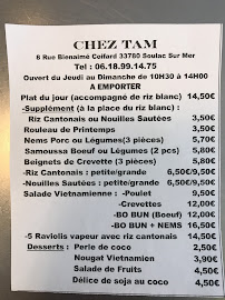 Menu / carte de Chez TAM à Soulac-sur-Mer