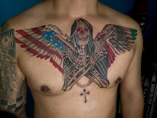 Explore chest tattoo ideas men, creative tattoo ideas in Manassas, available at Lamano Ink