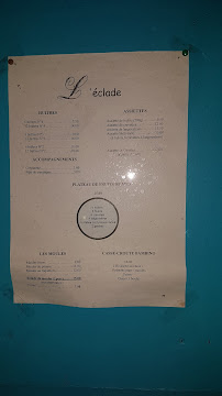 Menu / carte de L'Eclade à Marennes-Hiers-Brouage