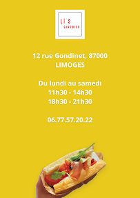 Menu / carte de Li's Sandwich à Limoges