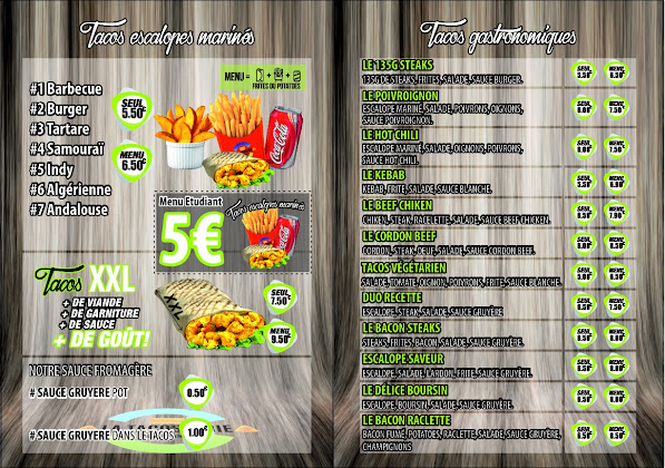 menu du Restaurant de hamburgers La Tacosserie à Mulhouse