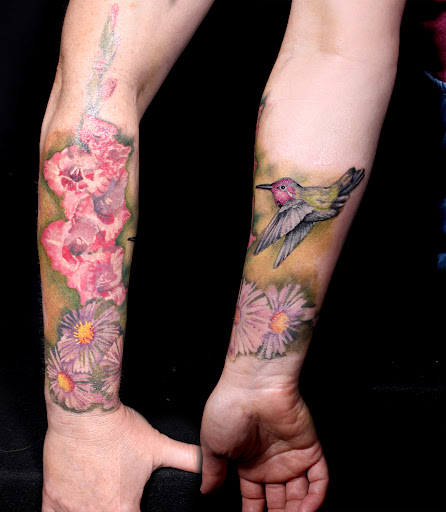 Explore sleeve tattoo idea, creative tattoo ideas in Eugene, available at Whiteaker Tattoo Collective