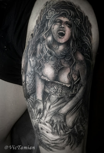 Explore chest and neck tattoo ideas, creative tattoo ideas in New York, available at VICTORY TATTOO NYC