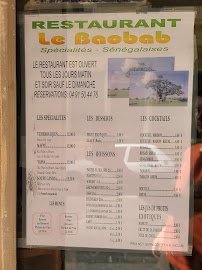 Menu / carte de Le Baobab à Marseille