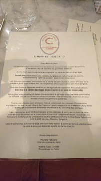 Le Patio Opéra à Paris menu