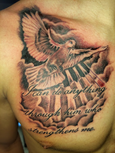 Explore christian sleeve tattoo ideas male, creative tattoo ideas in Odessa, available at Little Dragon Tattoos Studio