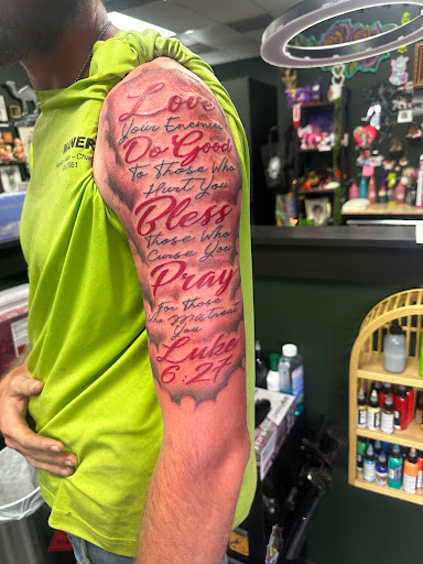 Explore lady gaga tattoo ideas, creative tattoo ideas in Summerville, available at Blackwater Tattoo Co.