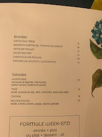 Menu / carte de L'Hortensia à Paris