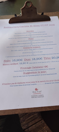 Carte du Restaurant el silex à Tautavel