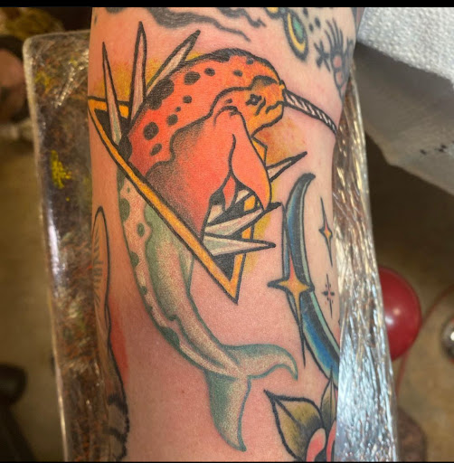 Explore back of the thigh tattoo ideas, creative tattoo ideas in Mobile, available at Old Familiar Tattoo Company