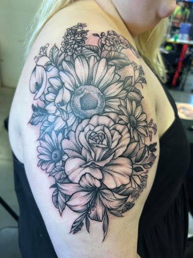 Explore tattoo on shoulder ideas, creative tattoo ideas in Adrian, available at Good Life Tattoo Co.
