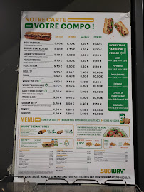 Menu du Subway à Reims