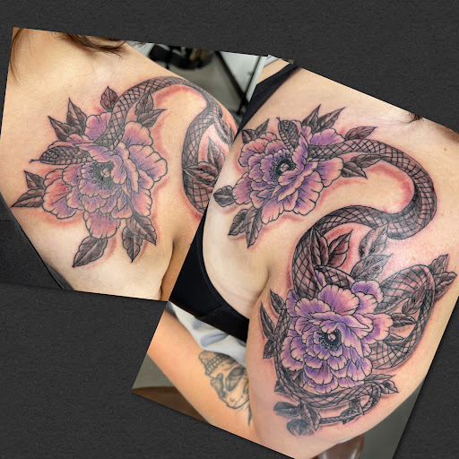 Explore feminine shoulder tattoo ideas, creative tattoo ideas in Oak Forest, available at Peace Of Art Tattoo And Art Studio
