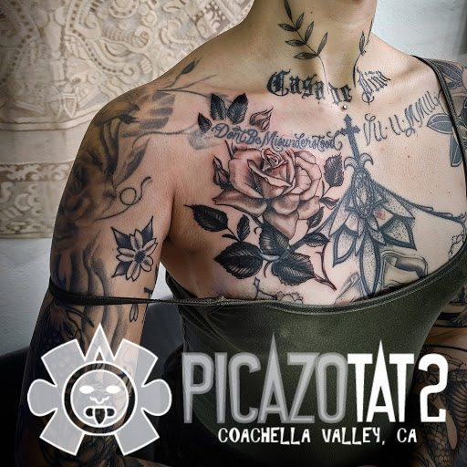 Explore men's side neck tattoo ideas, creative tattoo ideas in Palm Desert, available at Picazo Tattoo Studio