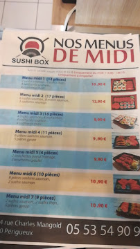 Restaurant japonais Sushi-Box à Périgueux (la carte)