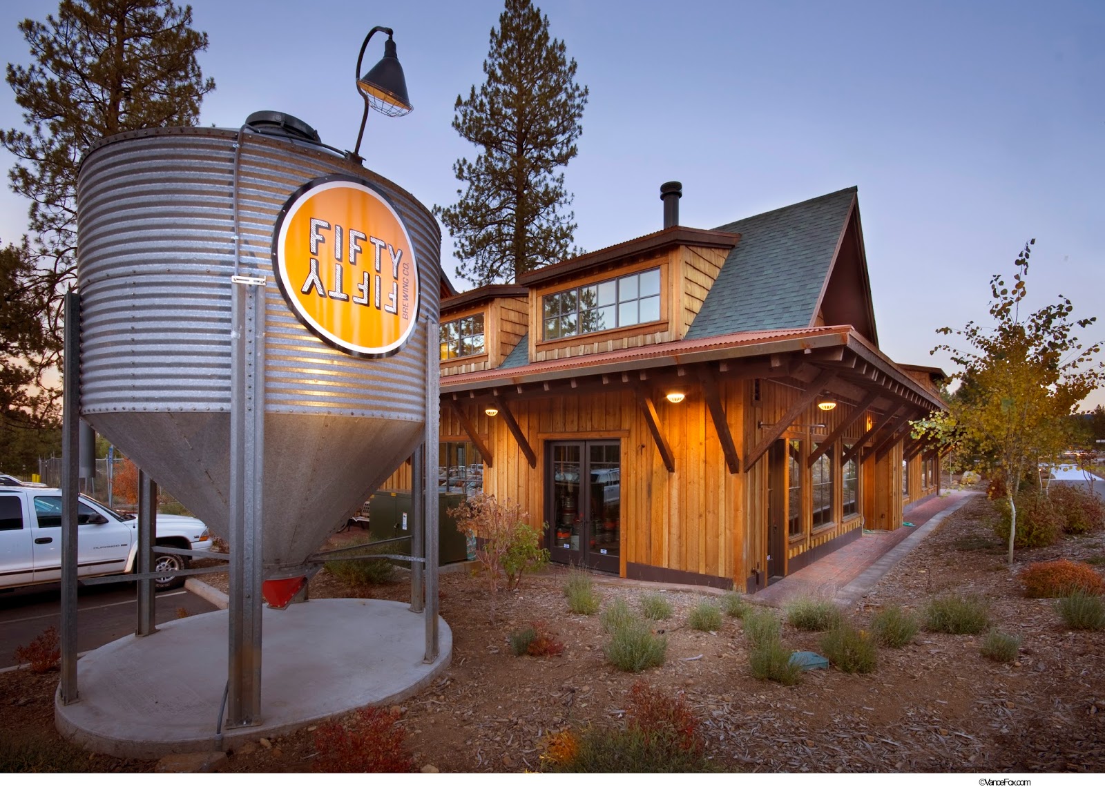 Brewing tanks in a taproom