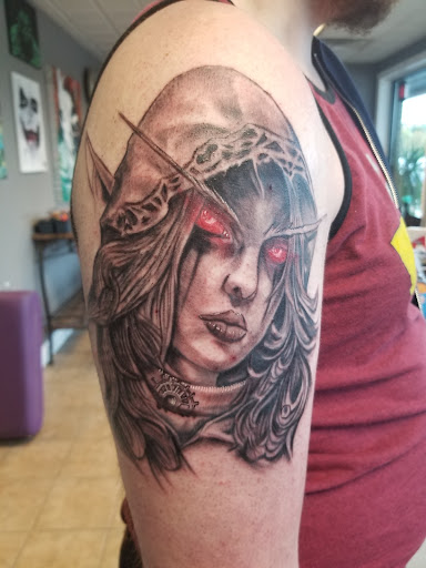 Explore wolf tattoo ideas for men, creative tattoo ideas in Torrington, available at Superior Lines Tattoo