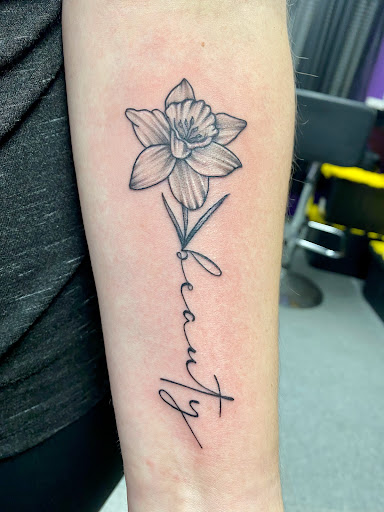 Explore name cover up tattoo ideas, creative tattoo ideas in Goshen, available at Lady Luck Studio