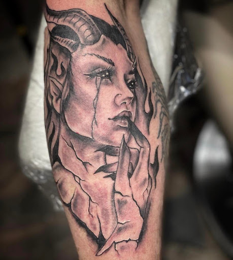 Explore yellow rose tattoo ideas, creative tattoo ideas in Martinsburg, available at 100 Proof Tattoo