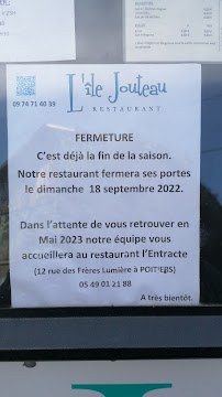 Carte du Restaurant de l'Ile Jouteau à Poitiers