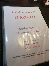 Menu / carte de Il Roméo à Le Havre