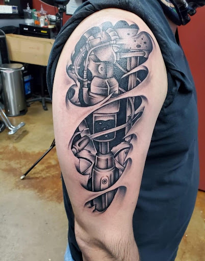 Explore lineman tattoo ideas, creative tattoo ideas in Laredo, available at Tinta Sagrada Tattoos & Supplies
