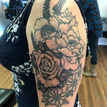 Explore dahlia tattoo ideas, creative tattoo ideas in The Dalles, available at Tattooing by Denver Monaghan