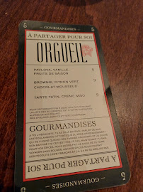Orgueil à Paris menu