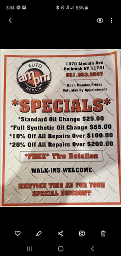 Auto Repair Shop «AM PM Auto Service, Inc.», reviews and photos, 1370 Lincoln Ave, Holbrook, NY 11741, USA