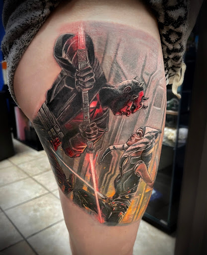 Explore pain tattoo ideas, creative tattoo ideas in Lawrence, available at Red 5 Tattoo