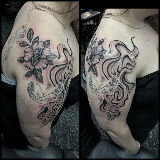 Explore pin up girl tattoo ideas, creative tattoo ideas in Fort Myers, available at Loyal 2 The Coil Tattoos & Piercings (Edison Mall Location Entrance F)