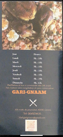 Menu / carte de Gari-Gnaam by Gnilane à Canenx-et-Réaut