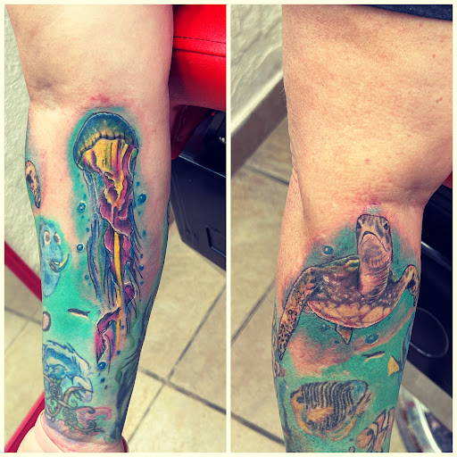 Explore christian sleeve tattoo ideas, creative tattoo ideas in Baytown, available at Big Juniors Tattoos