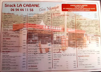 Menu du Snack La Cabane Chez Monique à Saint-Raphaël