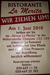 Restaurant italien Ristorante La Merita à Berlin (le menu)