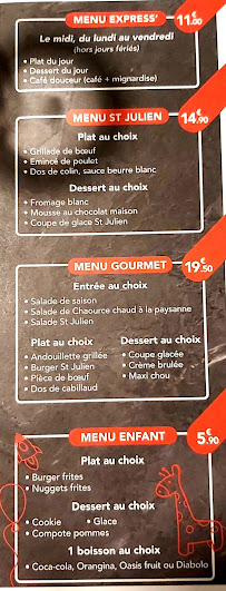 Carte du St Julien Restaurant & Grill à Saint-Julien-les-Villas