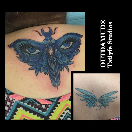Explore butterfly cover up tattoo ideas, creative tattoo ideas in Savannah, available at Tatlyfe Studios