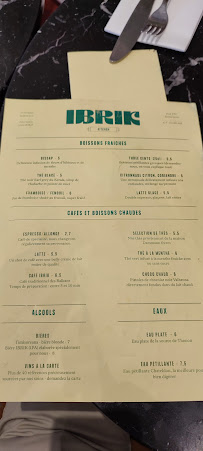 Ibrik Kitchen à Paris menu