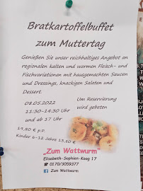 Menu du Restaurant Zum Wattwurm à Elisabeth-Sophien-Koog