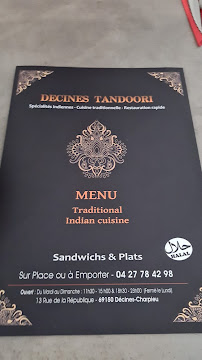 Restaurant indien DECINES TANDOORI à Décines-Charpieu (le menu)