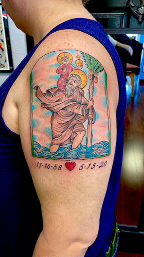 Explore traditional elbow tattoo ideas, creative tattoo ideas in Modesto, available at Inkwell Tattoo