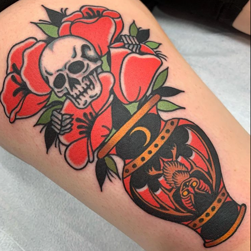 Explore tooled leather tattoo ideas, creative tattoo ideas in Anaheim, available at Torch Tattoo