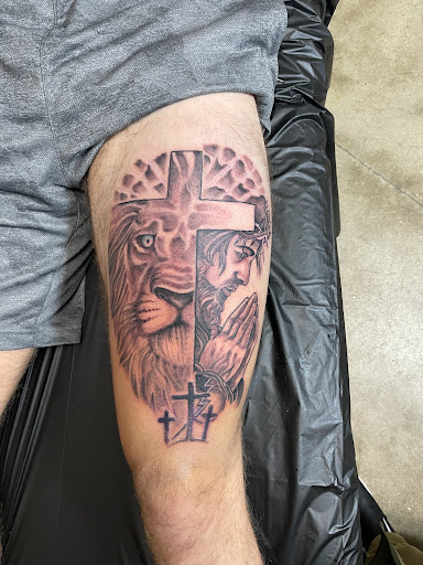 Explore butterfly leg tattoo ideas, creative tattoo ideas in Miami, available at Bonsai Mike Tattoos