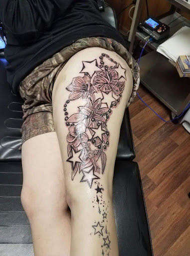 Explore side head tattoo ideas, creative tattoo ideas in Hudson Falls, available at ALTERED ADDICTION TATTOOS